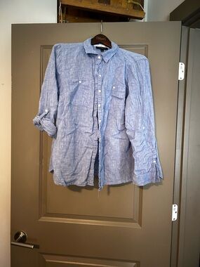 Lane Bryant Chambray Blue Button-Down Shirt